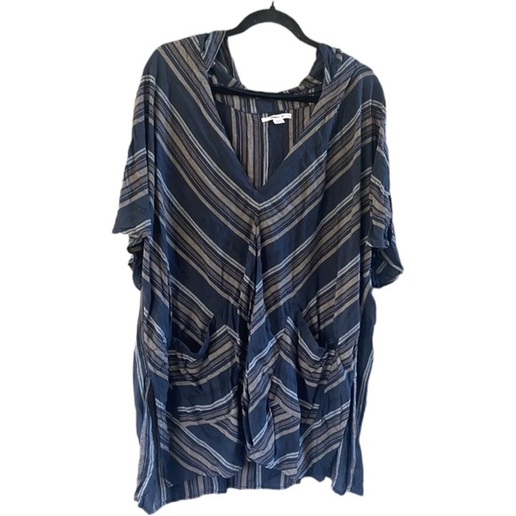 O'NEILL Cover Up Dress Black Brown Striped Hooded V-Neck Beach Pockets XS/S EUC - Picture 3 of 14